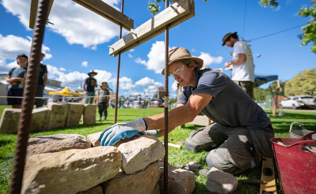 A stonemason at work at the Bathurst Heritage Trades Trail. Picture by David Roma