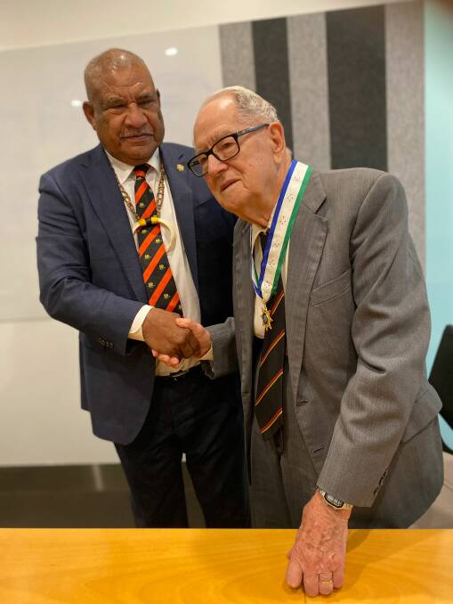 High Commissioner to Australia John Kali with retired Uniting missionary Pastor Neville Threlfall. Picture supplied