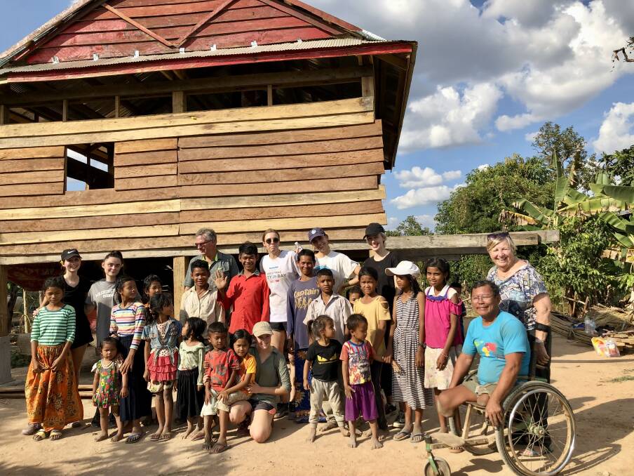 Sister Meredith Evans (far right) during a building project in Battambong, Cambodia in 2019. Picture supplied