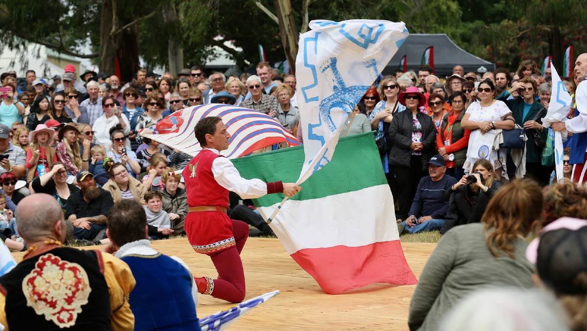 All the way from Italy the Flag throwers and musicians of Faenza at Italian Festa in Victoria. Picture supplied