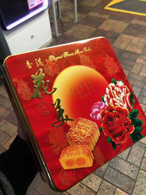 The tin of four white lotus seed mooncakes. Picture by Anthony Caggiano