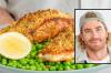 Hayden Quinn (inset) and his paprika baked barramundi crusted with lemon and herb Panko and parmesan. Pictures supplied