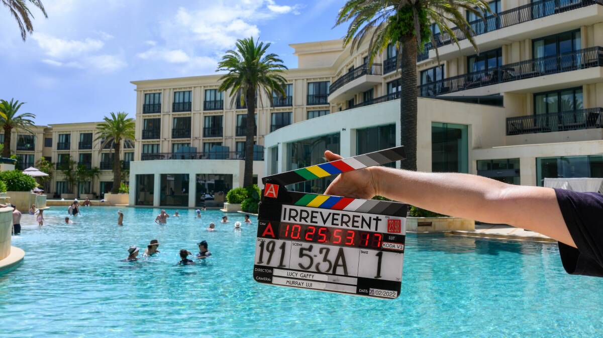 A behind the scenes picture of 'Irreverent' being filmed at Versace Hotel, Gold Coast. Picture by Screen Queensland