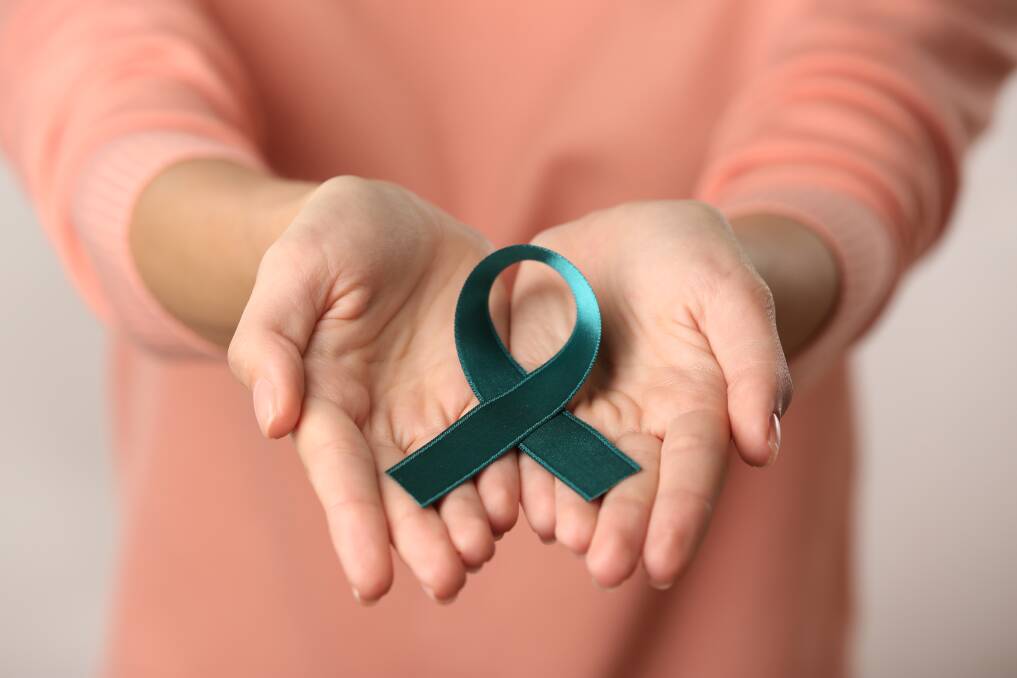 A ribbon in teal, the colour for ovarian cancer. Shutterstock picture