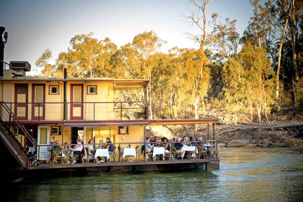 PS Emmylou passenger enjoy dinner service on board while cruising the Murray River. Picture supplied