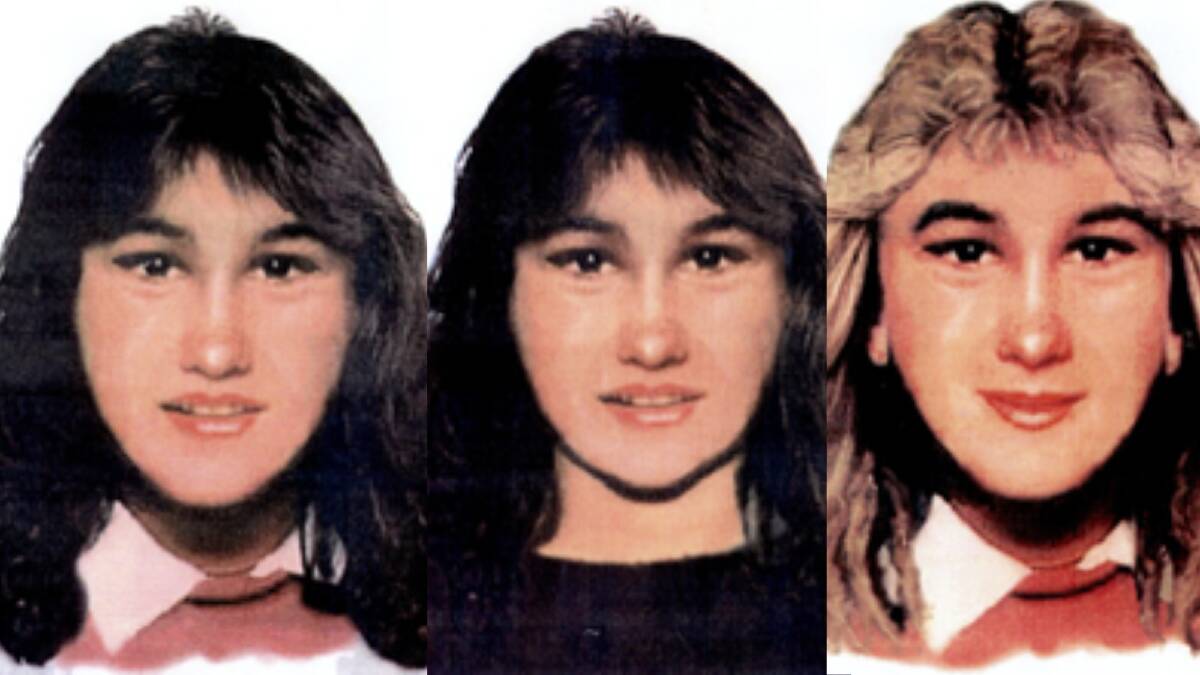 Artist renderings of Debbie Ashby at 18-years-old (left), 25-years-old (centre) and 30-years-old (right). Pictures supplied