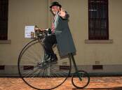 Sanjex riding a penny farthing ahead of Wallsend's sesquicentenery celebrations. Picture by Peter Lorimer