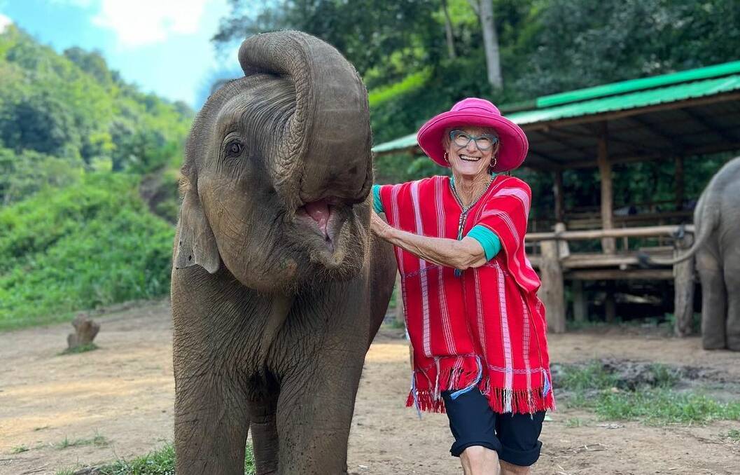 Kaye Cleave makes friends with an elephant at the Chiang Mai sanctuary in Thailand. Photo courtesy of Kaye Cleave/ Instagram