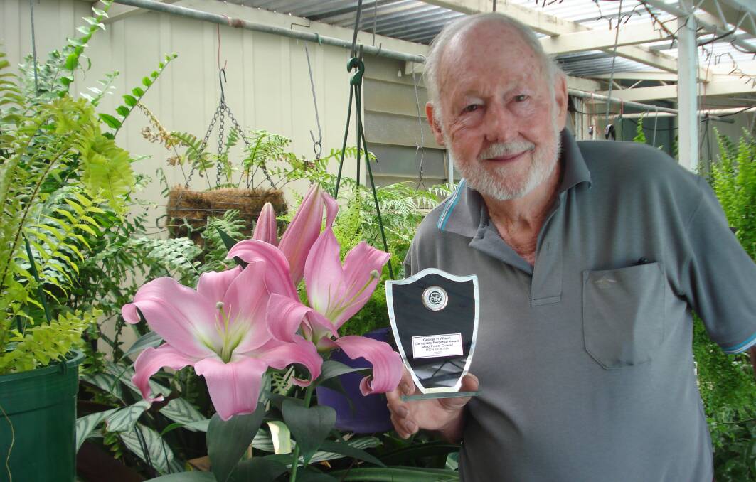 NURTURER: "I love to see someone younger taking on the mantle," says Ron Seaton, pictured with his award and a magnificent lily in full bloom.