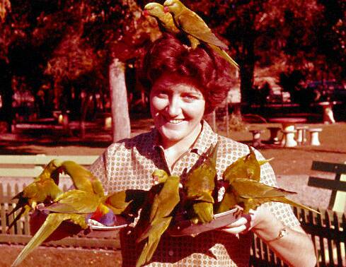 Elaine Barnes on her honeymoon in Coolangatta. She remembers feeding emus, small kangaroos, rainbow lorikeets and dolphins. Picture by Elaine Barnes