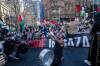 Drummers lead the pro-Palestine rally outside the NSW Labor conference in Sydney on Saturday. Photo: Jeremy Piper/AAP PHOTOS