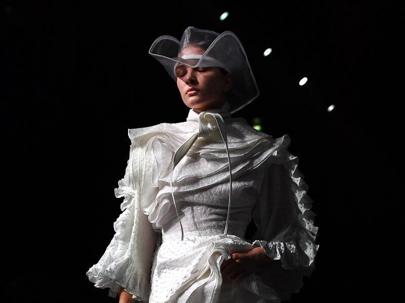Cowboy hats were an exaggerated accessory on designer Toni Maticevski's Grand Showcase runway.